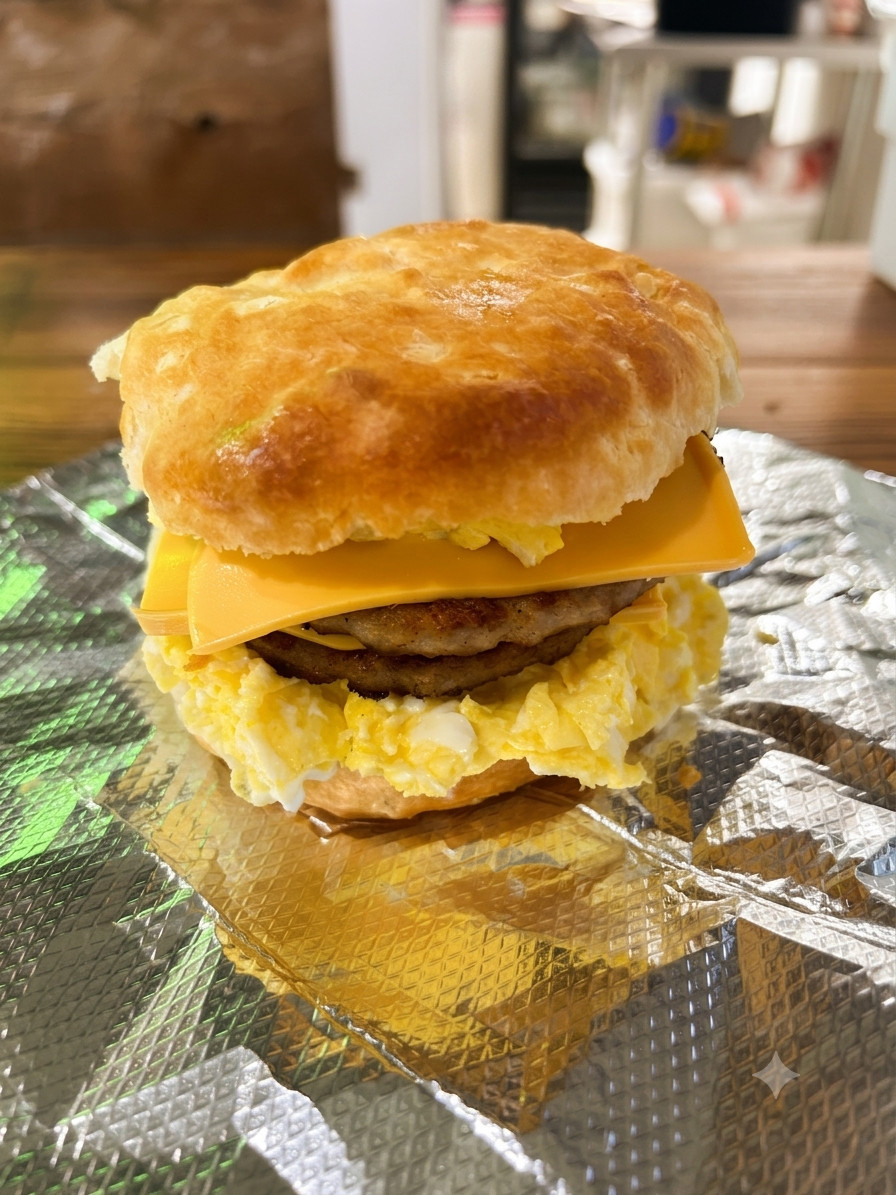 Sausage, egg, and cheese breakfast biscuit from Westside Shamrock